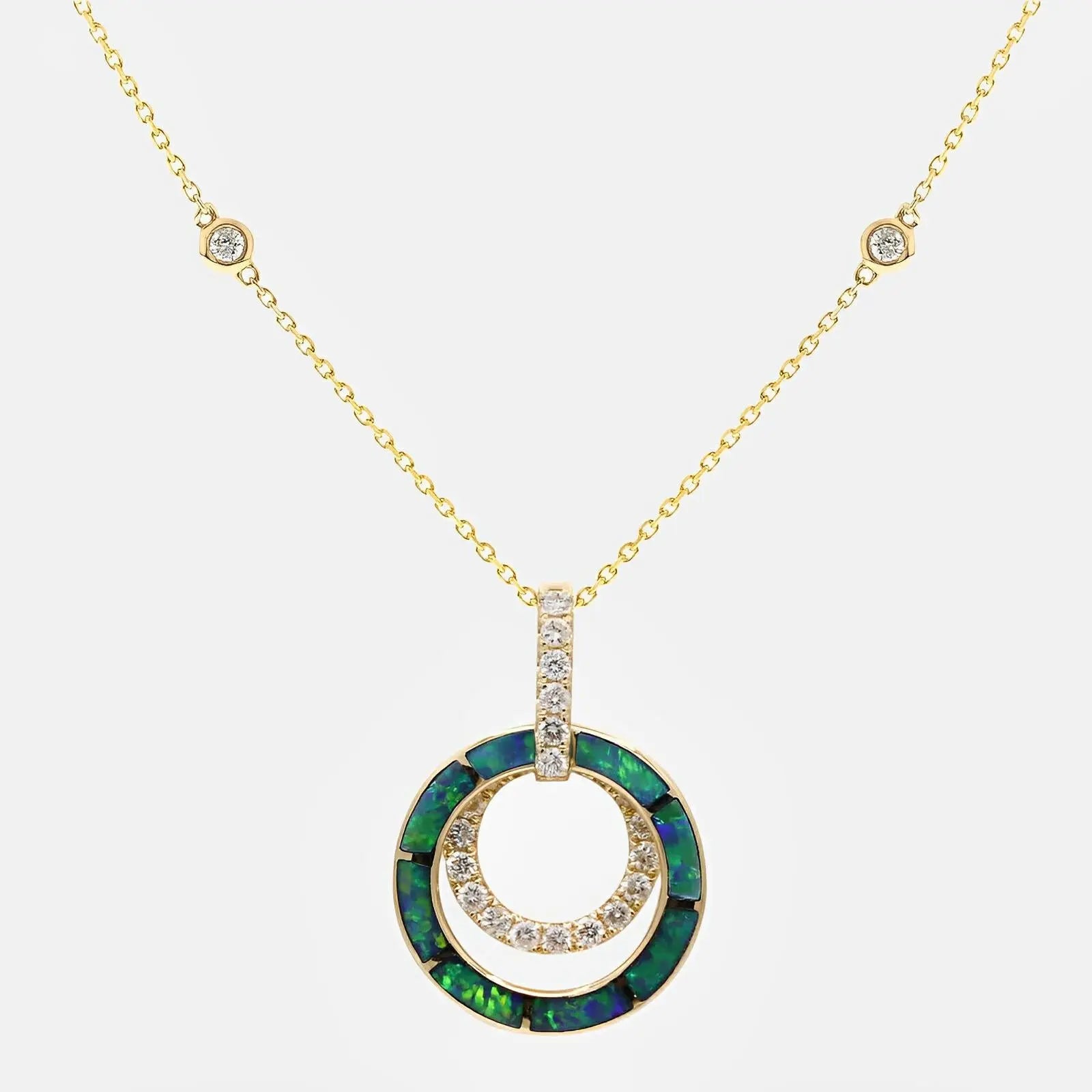 Retro Circular Inlay Opal Pendant - Koru Jewelers