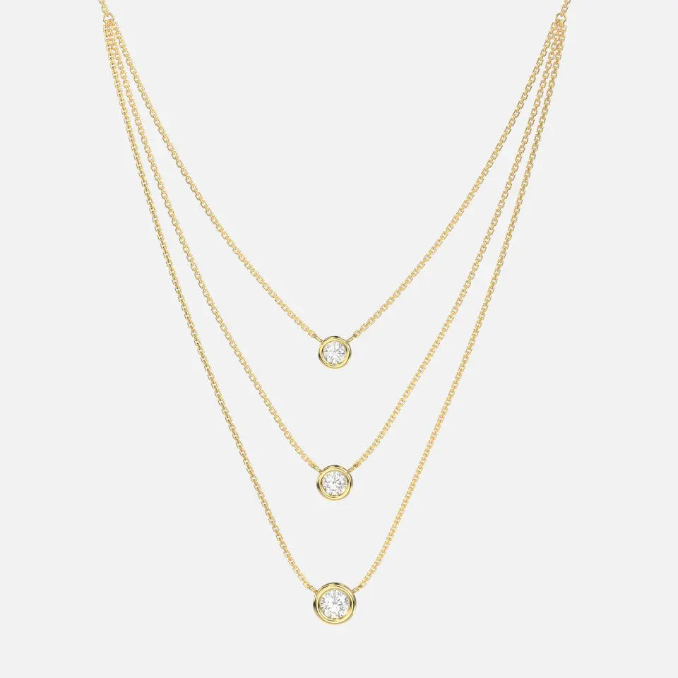 14k Gold Bezel Set Diamond Trio Necklace - Koru Jewelers