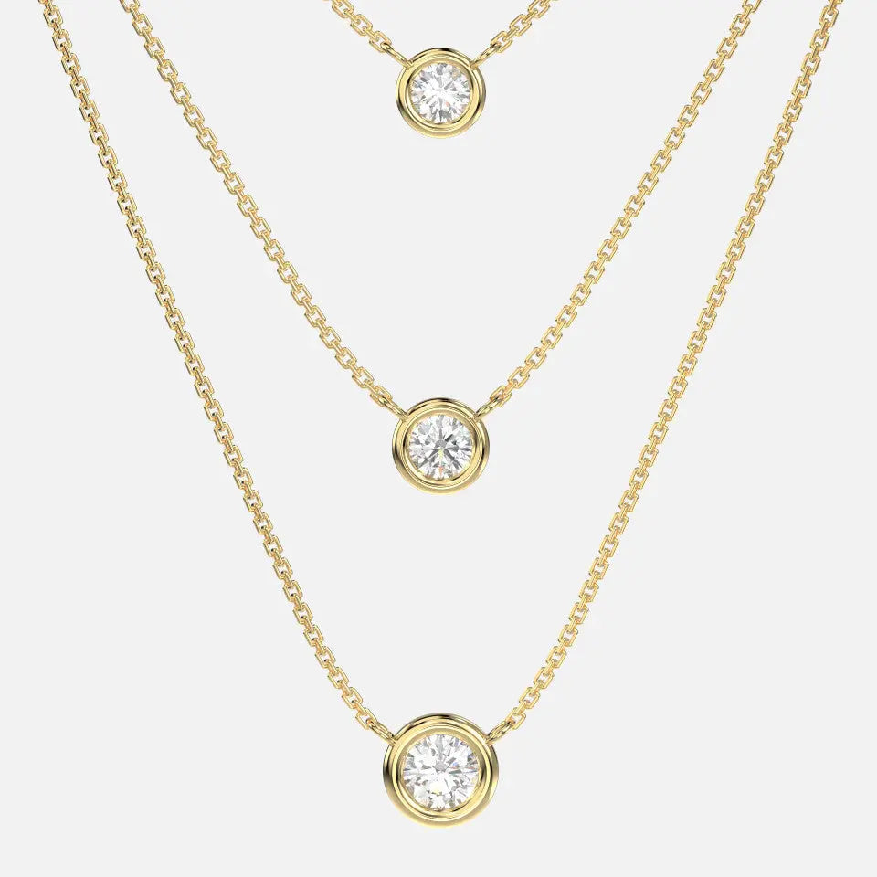 14k Gold Bezel Set Diamond Trio Necklace - Koru Jewelers