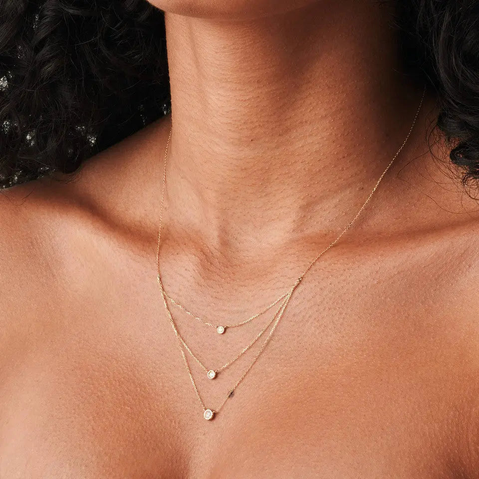 14k Gold Bezel Set Diamond Trio Necklace - Koru Jewelers