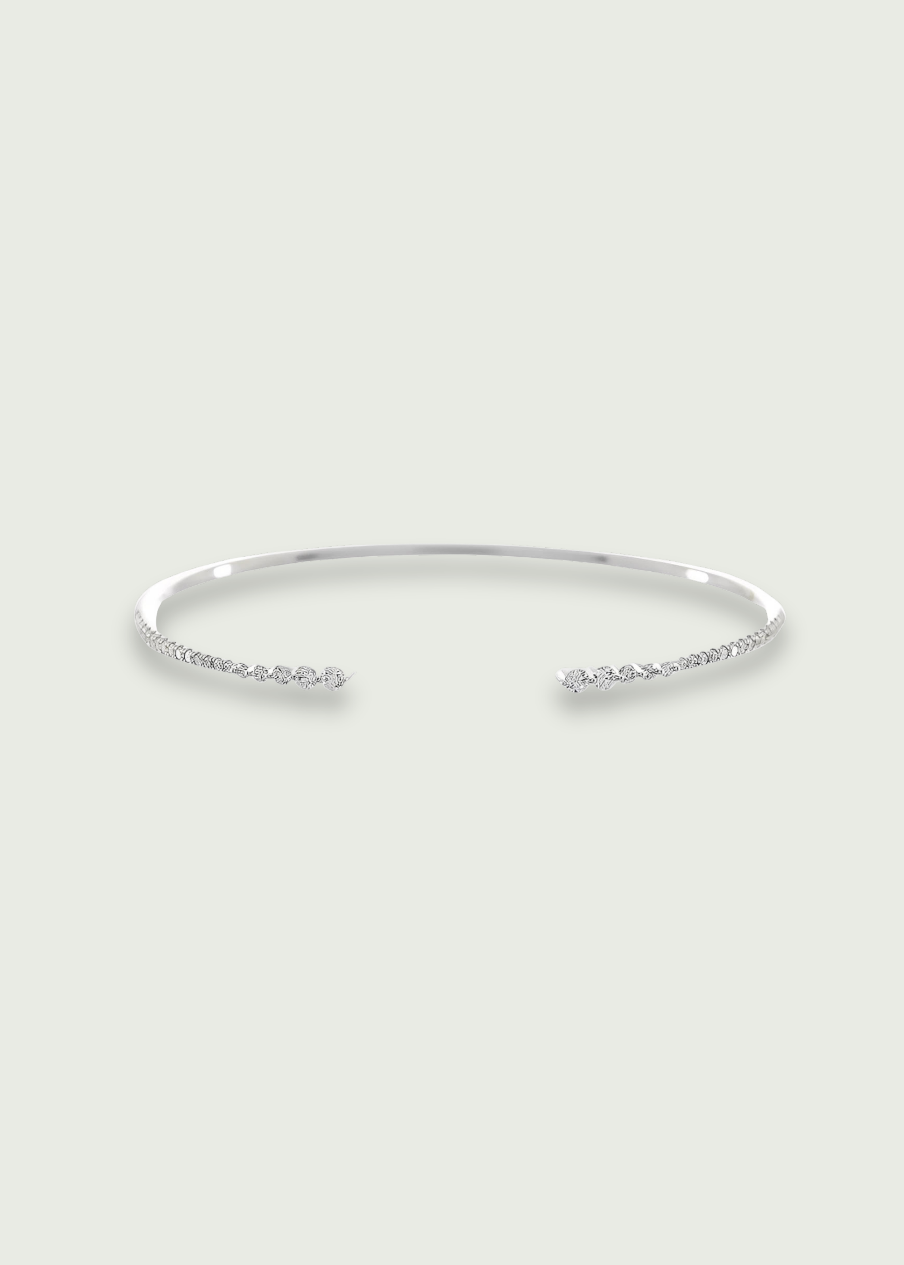 14K White Gold Round Diamond Open Bangle Bracelet