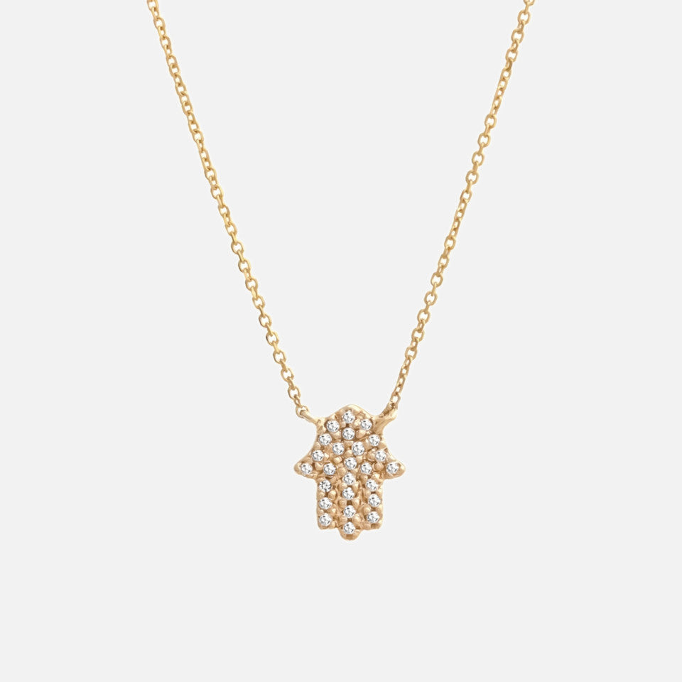 14k Gold Pave Diamond Hamsa Necklace