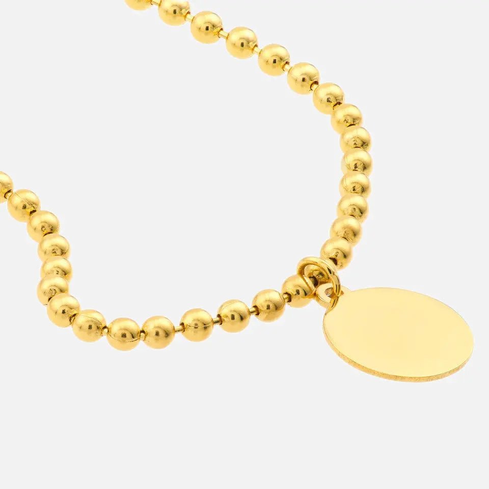14k Gold 2mm Ball Chain Bracelet with Engravable Coin Charm - Koru Jewelers