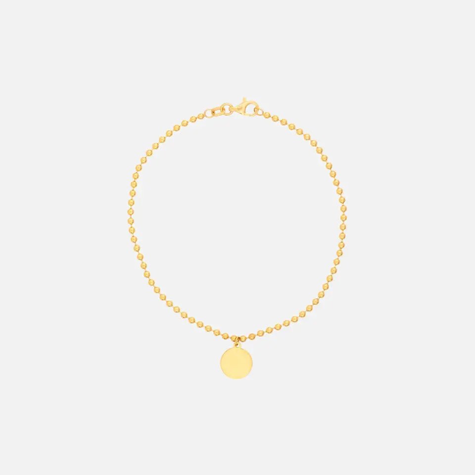 14k Gold 2mm Ball Chain Bracelet with Engravable Coin Charm - Koru Jewelers