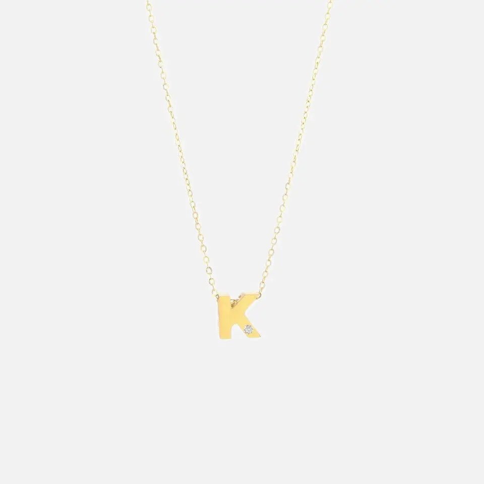 14k Gold Bezel Set Diamond Initial Necklace - Koru Jewelers