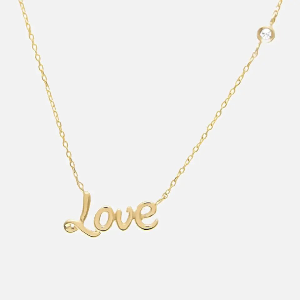 14k Gold Bezel Set Diamond Love Necklace - Koru Jewelers