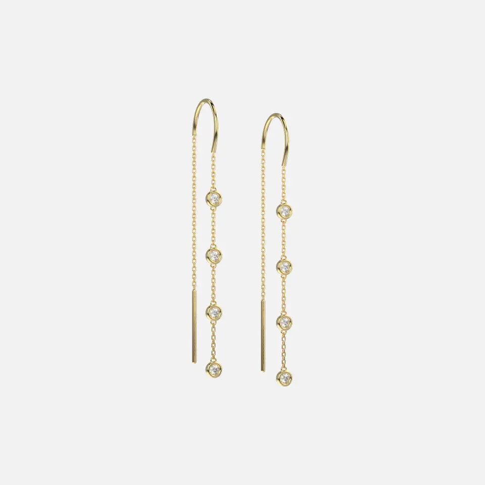 14k Gold Bezel Set Diamond Threader Earrings - Koru Jewelers