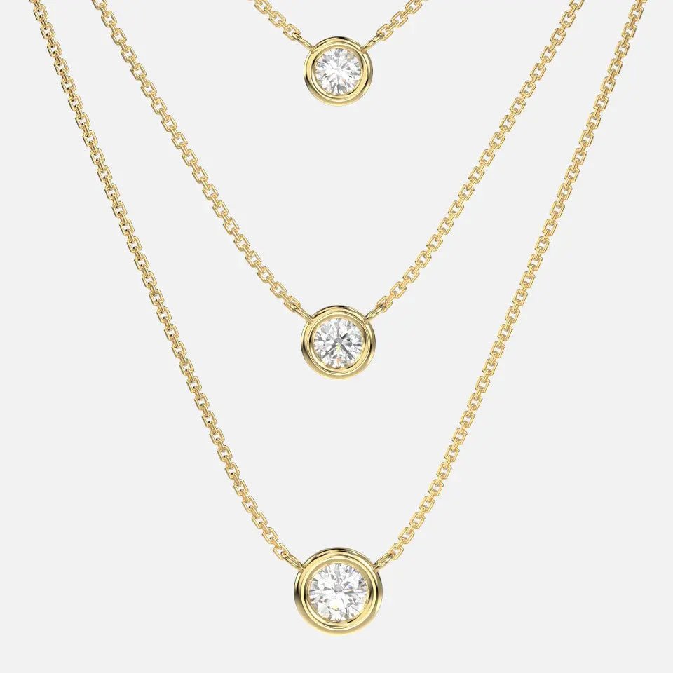 14k Gold Bezel Set Diamond Trio Necklace - Koru Jewelers