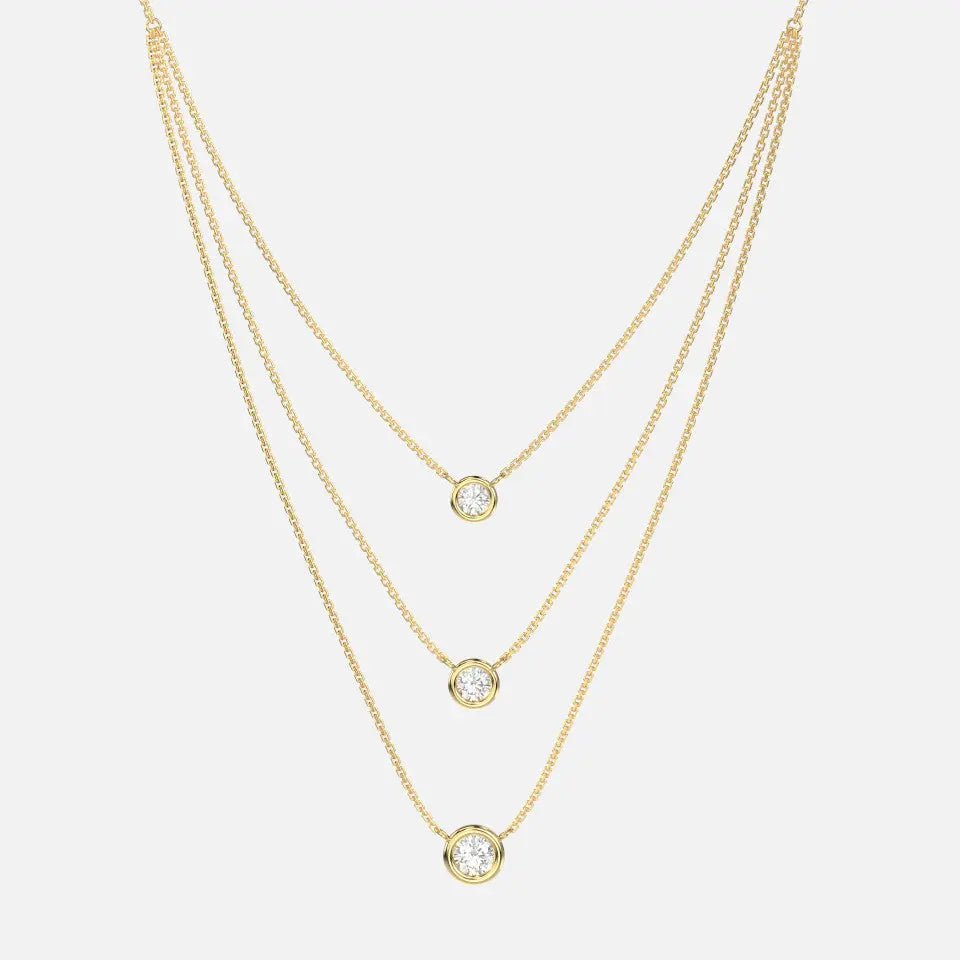 14k Gold Bezel Set Diamond Trio Necklace - Koru Jewelers