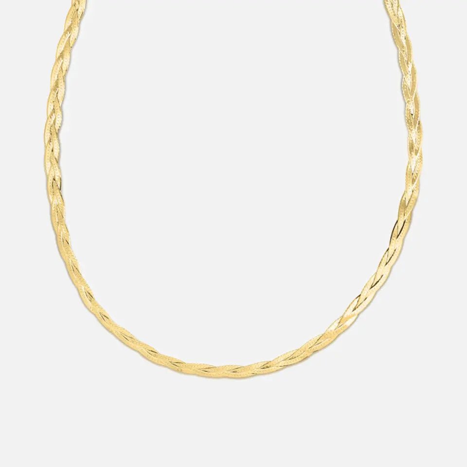 14k Gold Braided Herringbone Necklace Koru Jewelers