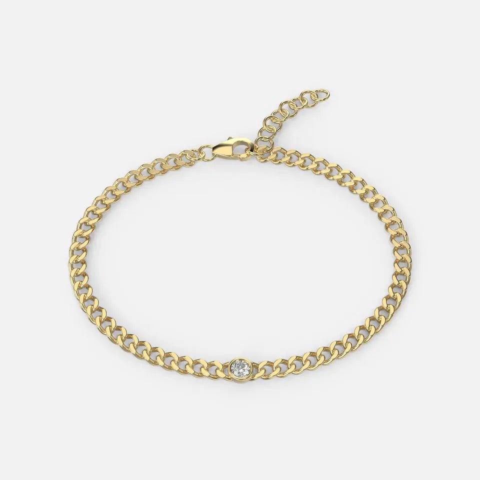 14k Gold Cuban Link Bracelet with Bezel Set Diamond - Koru Jewelers