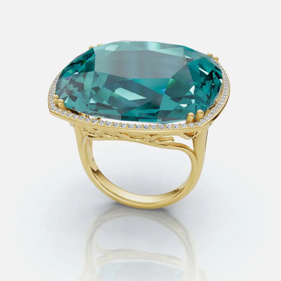 14K Gold & Diamond Blue Topaz Statement Ring Koru Jewelers