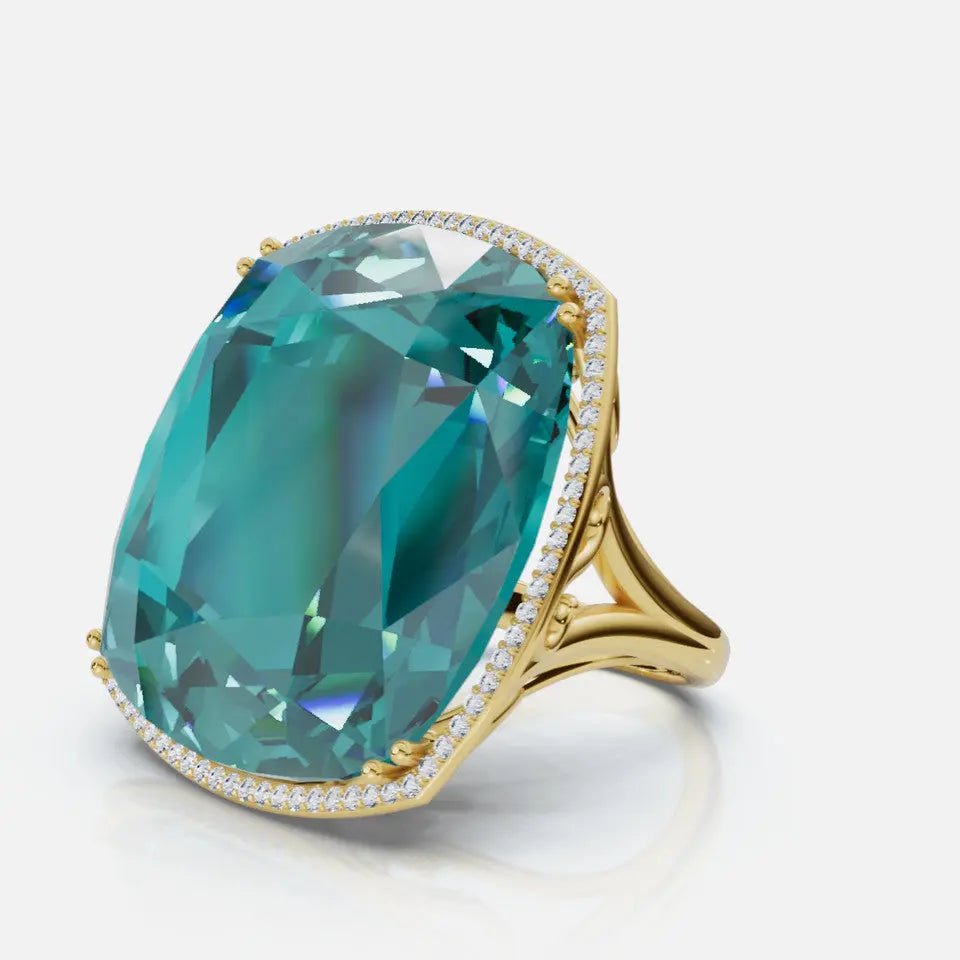 14K Gold & Diamond Blue Topaz Statement Ring Koru Jewelers