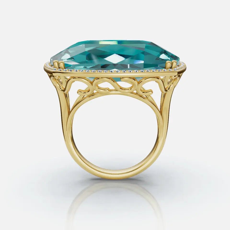 14K Gold & Diamond Blue Topaz Statement Ring Koru Jewelers