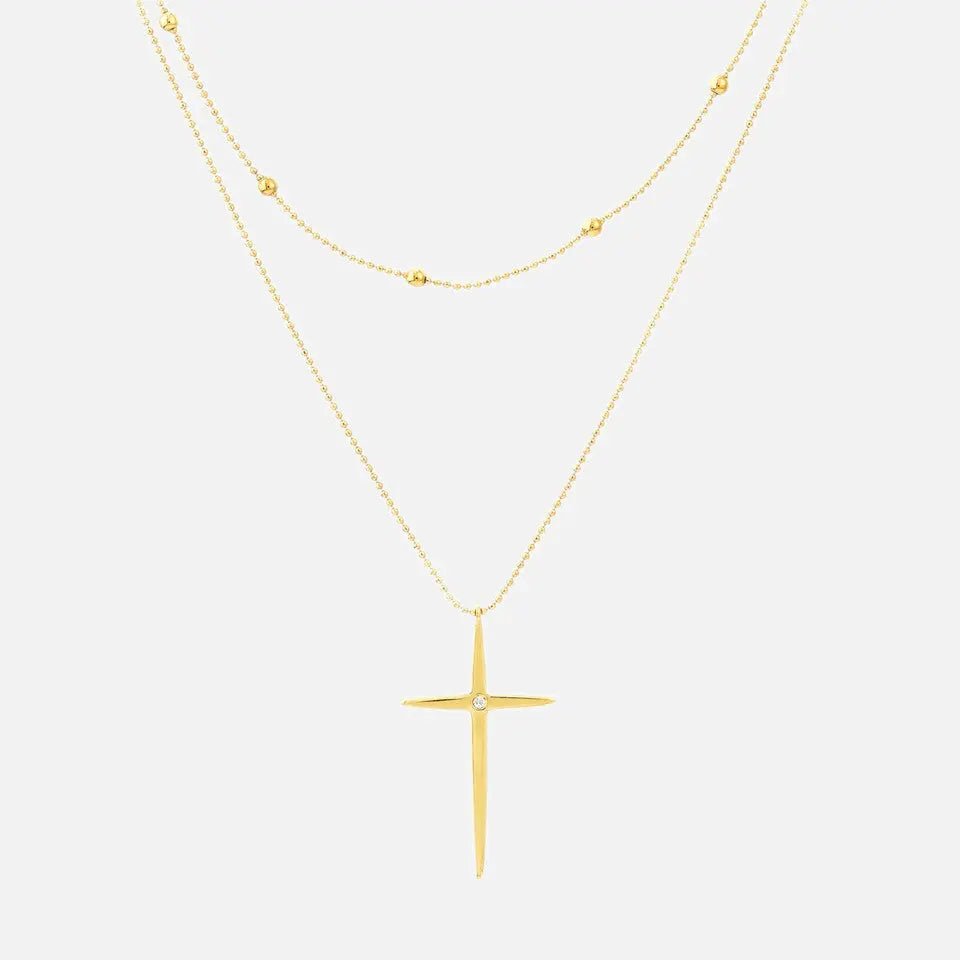 14k Gold Diamond Cross Layered Necklace - Koru Jewelers