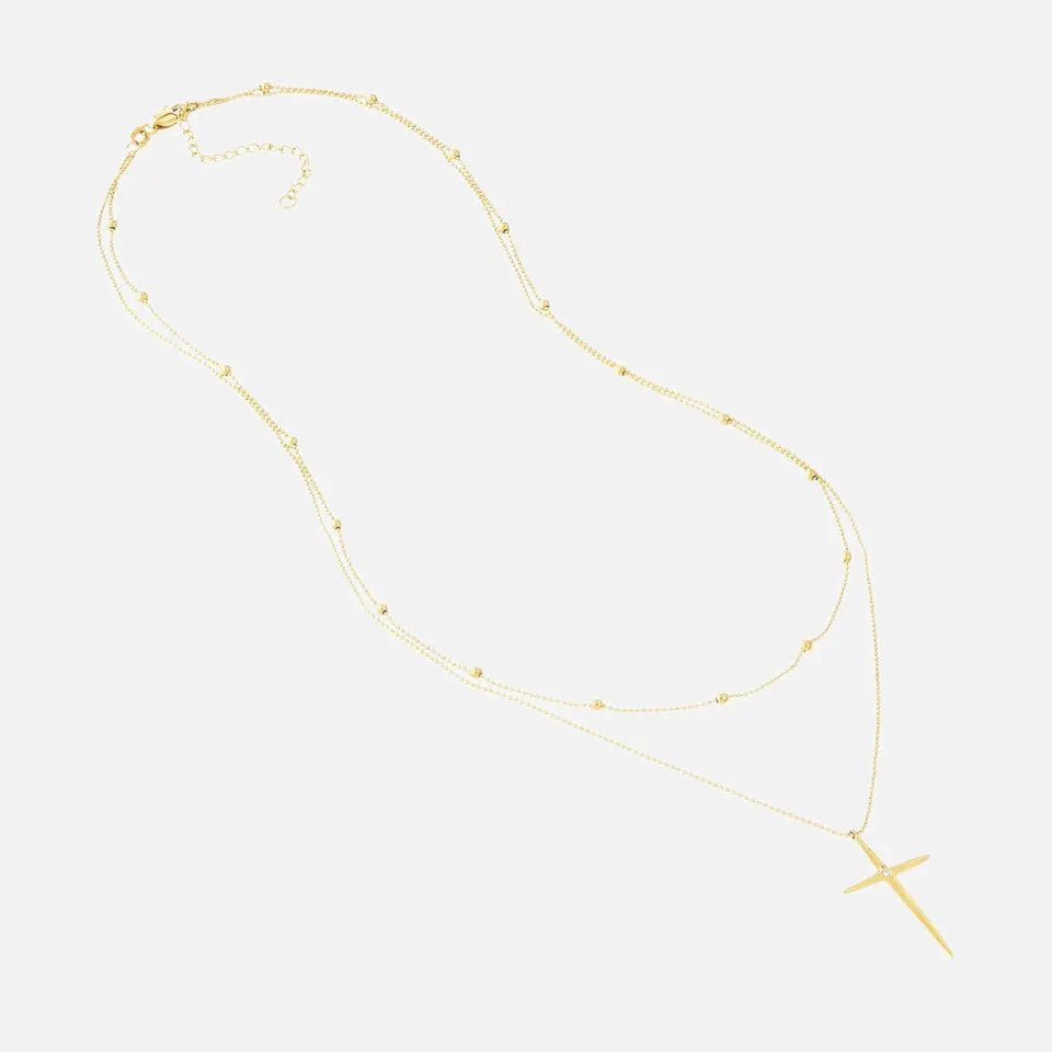 14k Gold Diamond Cross Layered Necklace - Koru Jewelers