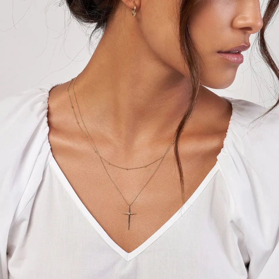 14k Gold Diamond Cross Layered Necklace - Koru Jewelers