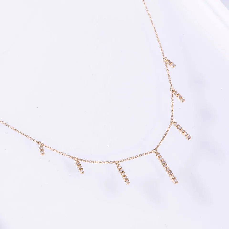 14k Gold Diamond Drop Bar Dangle Necklace - Koru Jewelers
