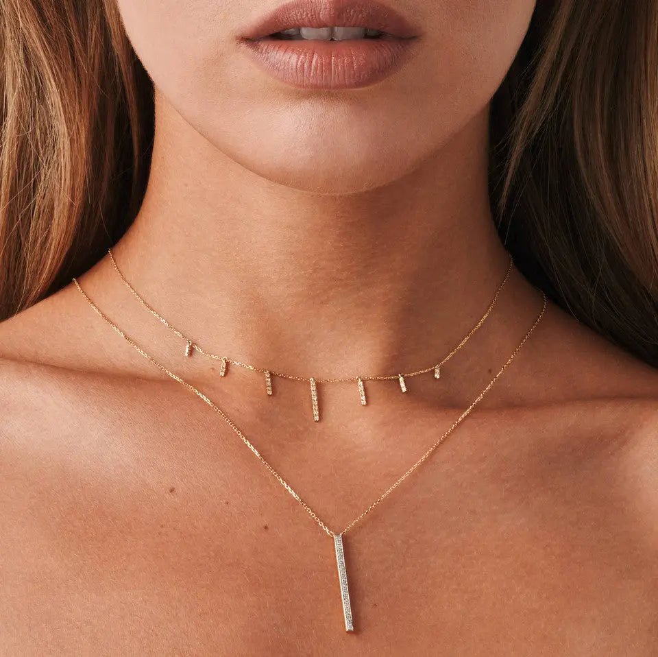 14k Gold Diamond Drop Bar Dangle Necklace - Koru Jewelers