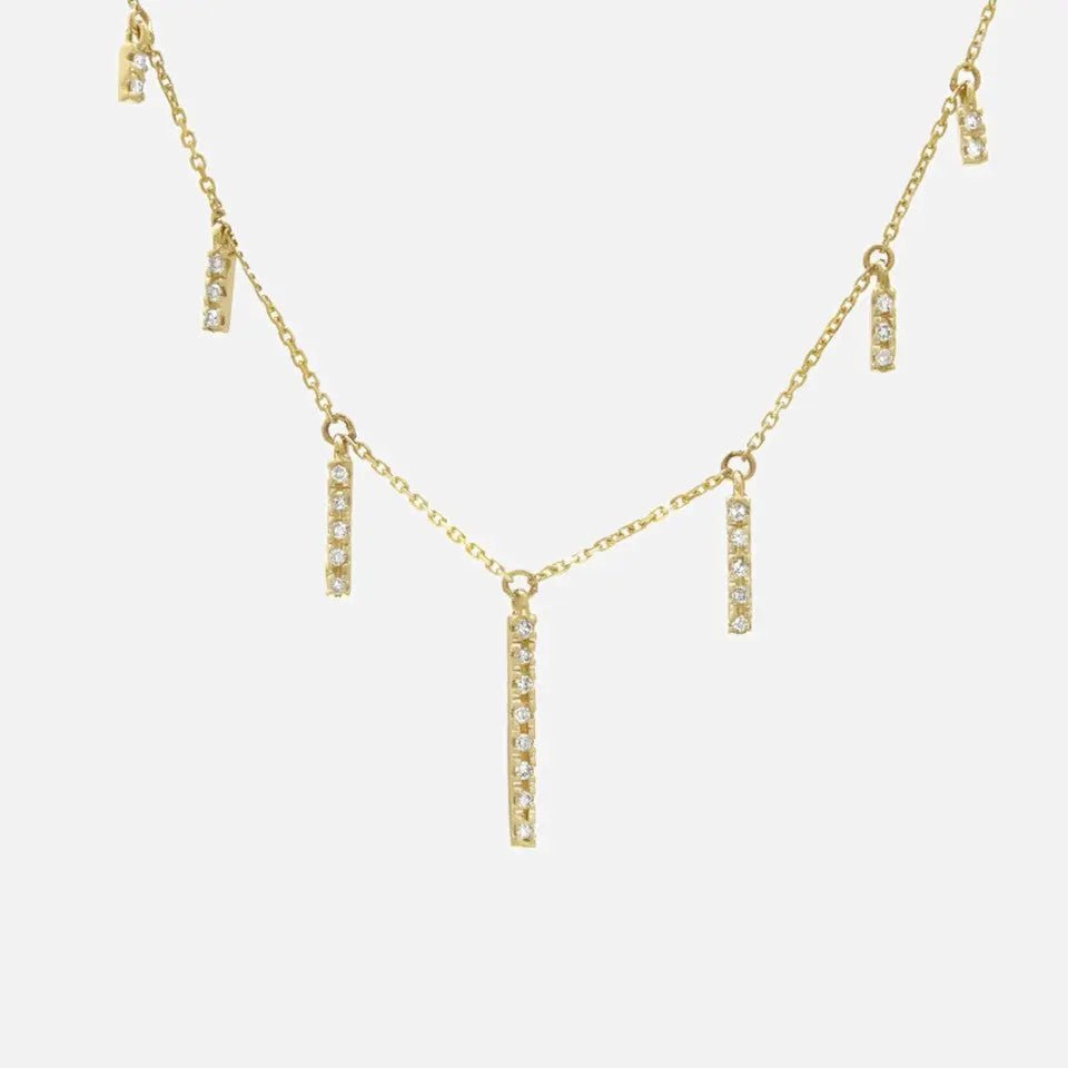 14k Gold Diamond Drop Bar Dangle Necklace - Koru Jewelers