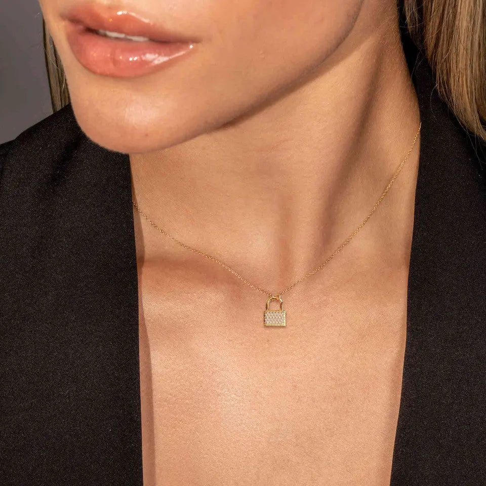 14k Gold Diamond Padlock Necklace - Koru Jewelers