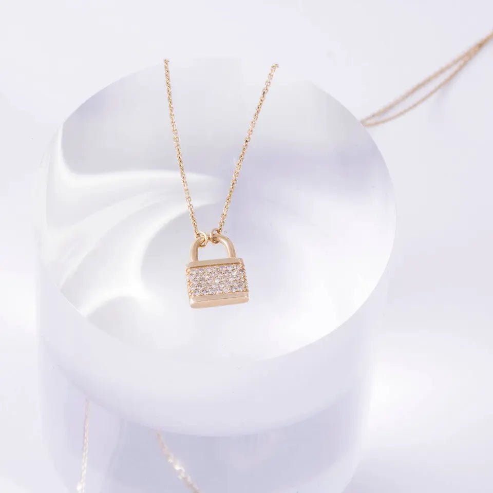14k Gold Diamond Padlock Necklace - Koru Jewelers