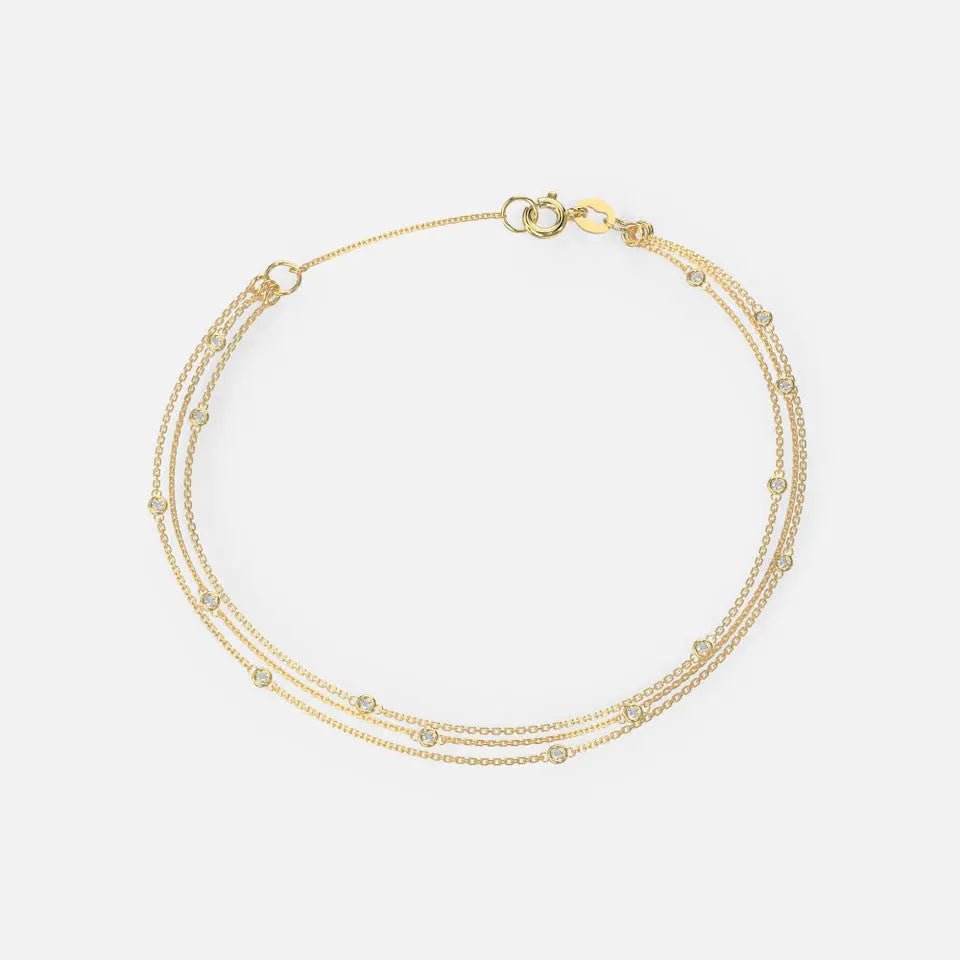 14k Gold Diamond Triple Chain Bracelet - Koru Jewelers