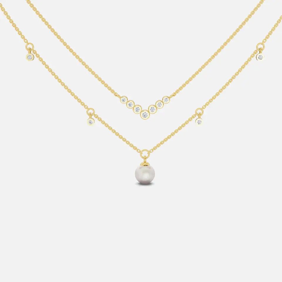 14k Gold Layer Pearl Diamond Necklace - Koru Jewelers