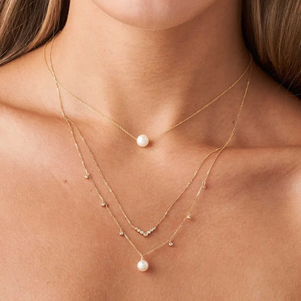 14k Gold Layer Pearl Diamond Necklace - Koru Jewelers