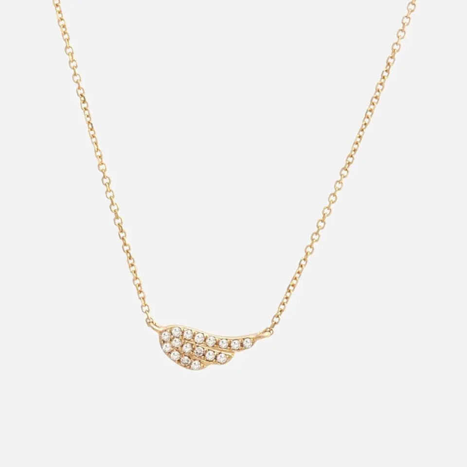 14k Gold Pave Diamond Angel Wing Necklace - Koru Jewelers