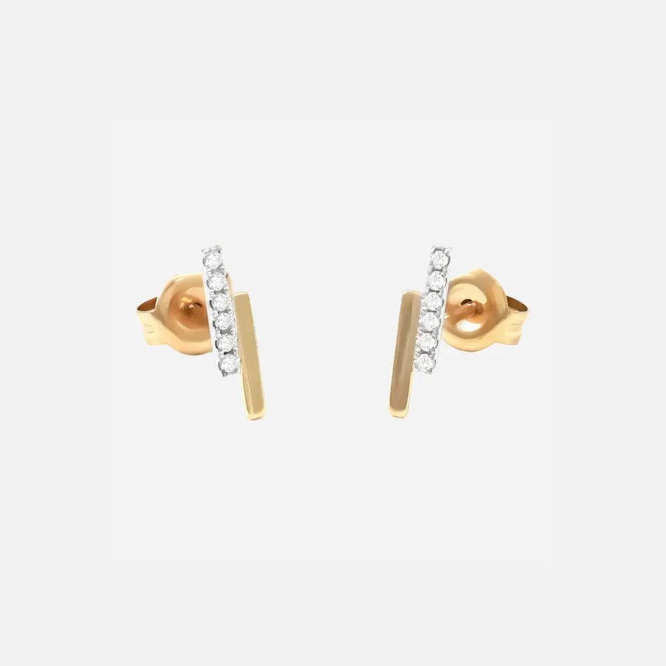 14k Gold Pave Diamond Bar Earrings - Koru Jewelers