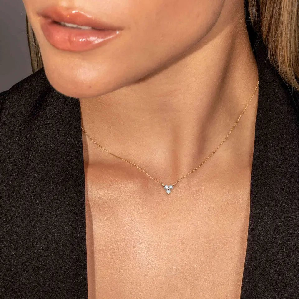14k Gold Round Prong Diamond Trio Necklace - Koru Jewelers