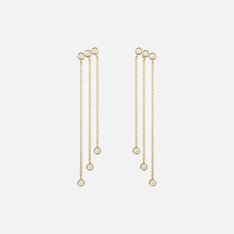 14k Gold Trio Bezel Set Diamond Drop Earrings - Koru Jewelers