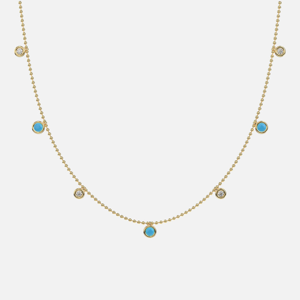 14k Gold Turquoise and Diamond Necklace