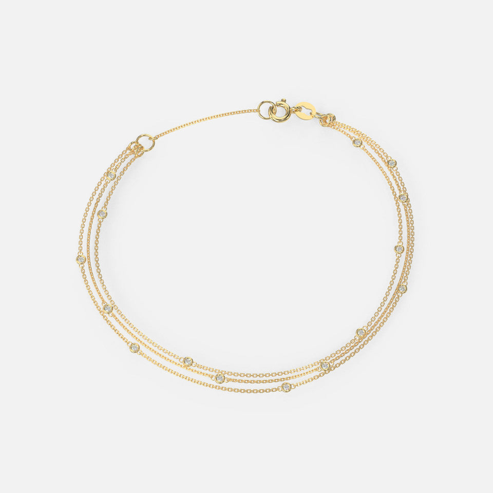 14k Gold Diamond Triple Chain Bracelet