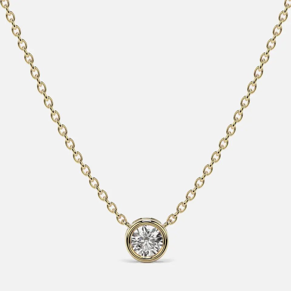 18k Gold Bezel Set Solitaire Diamond Necklace - Koru Jewelers