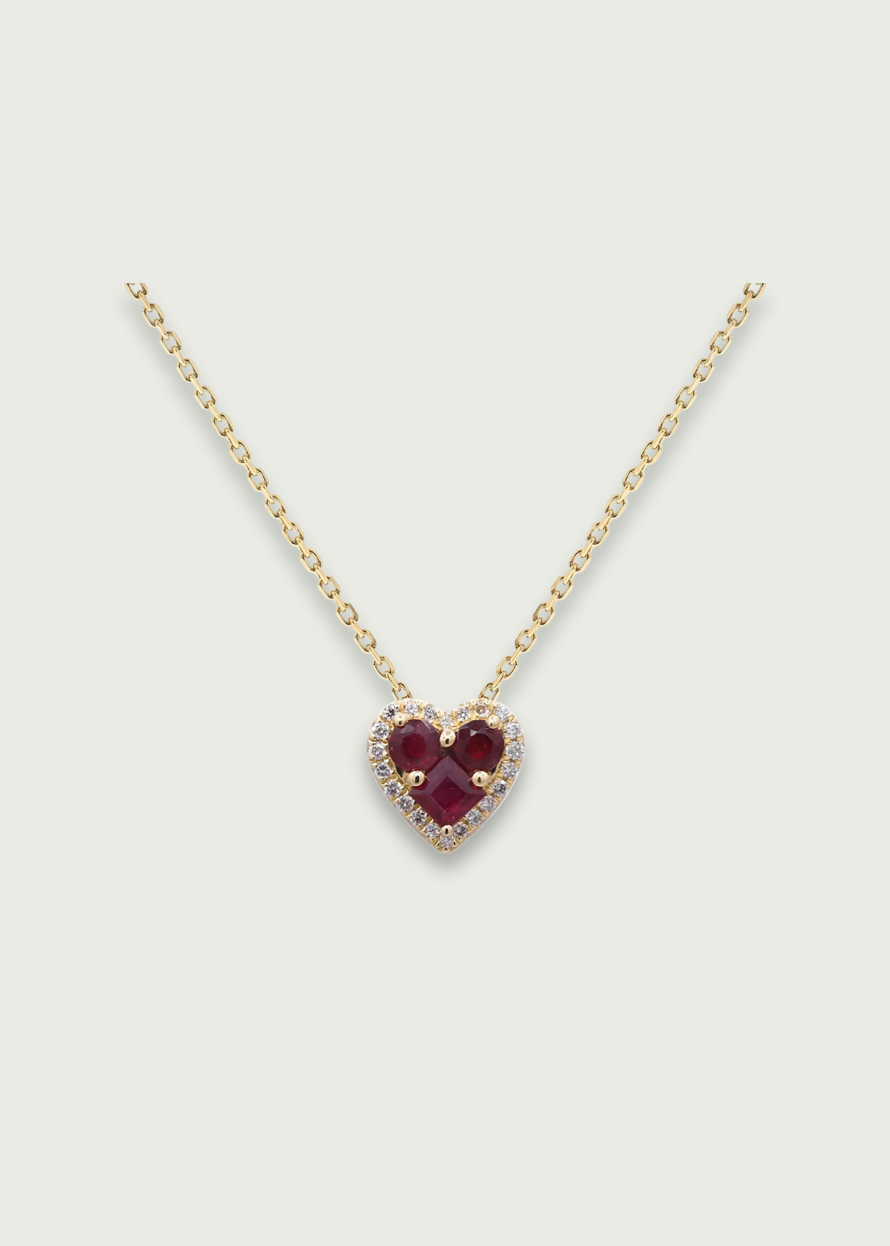 Vintage Ruby Heart Pendant with Diamond Halo