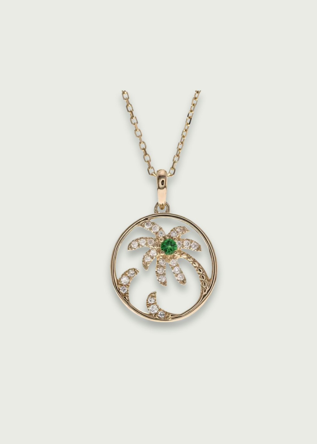 Tsavorite Pendant and Diamond Palm Tree Necklace