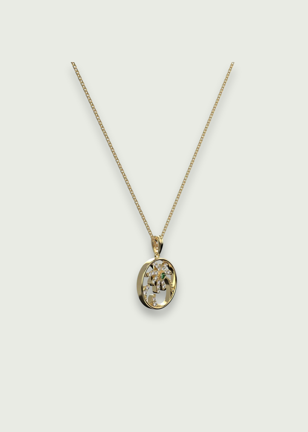 Tsavorite Pendant and Diamond Palm Tree Necklace