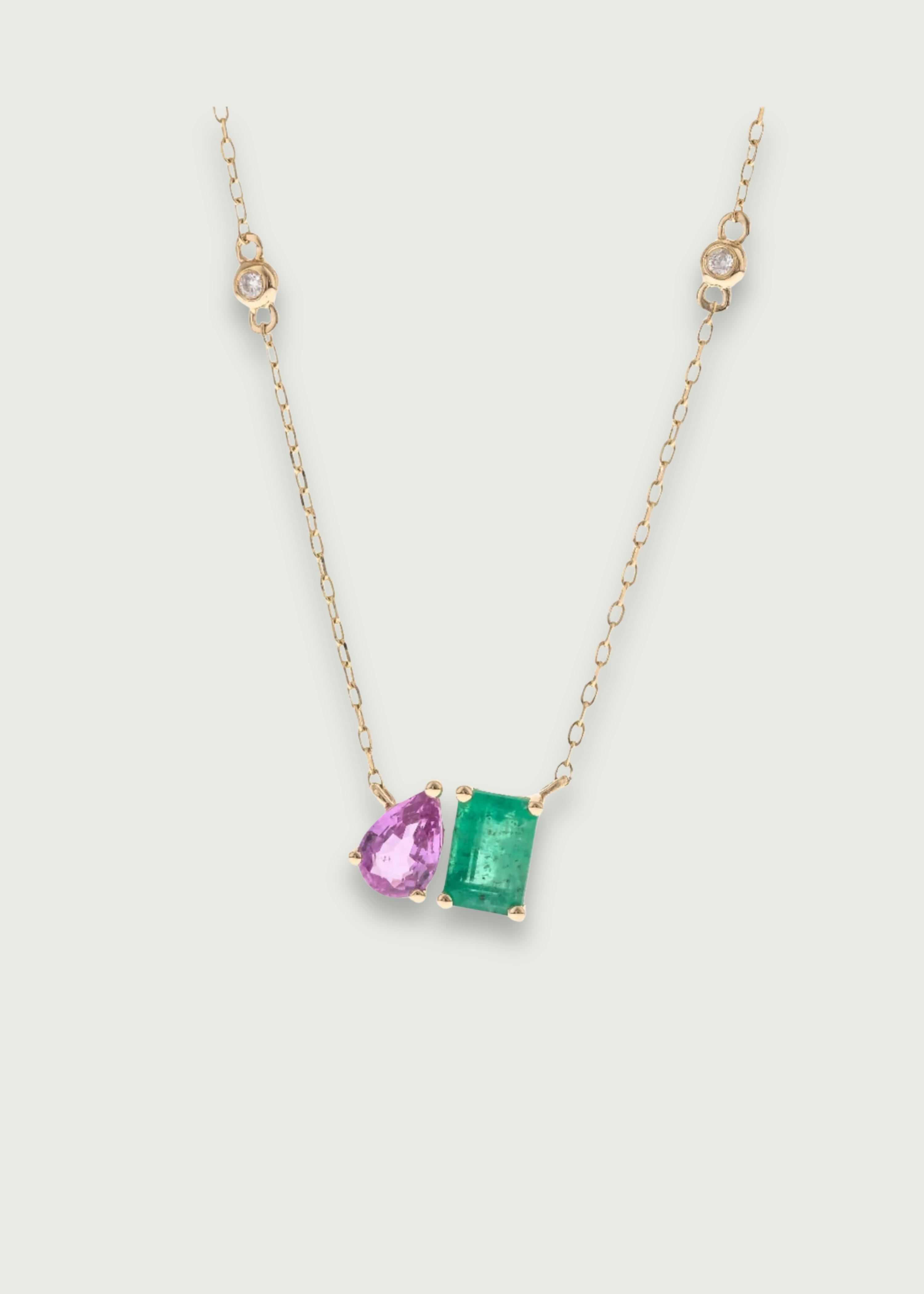 Emerald and Pink Sapphire Duo Necklace