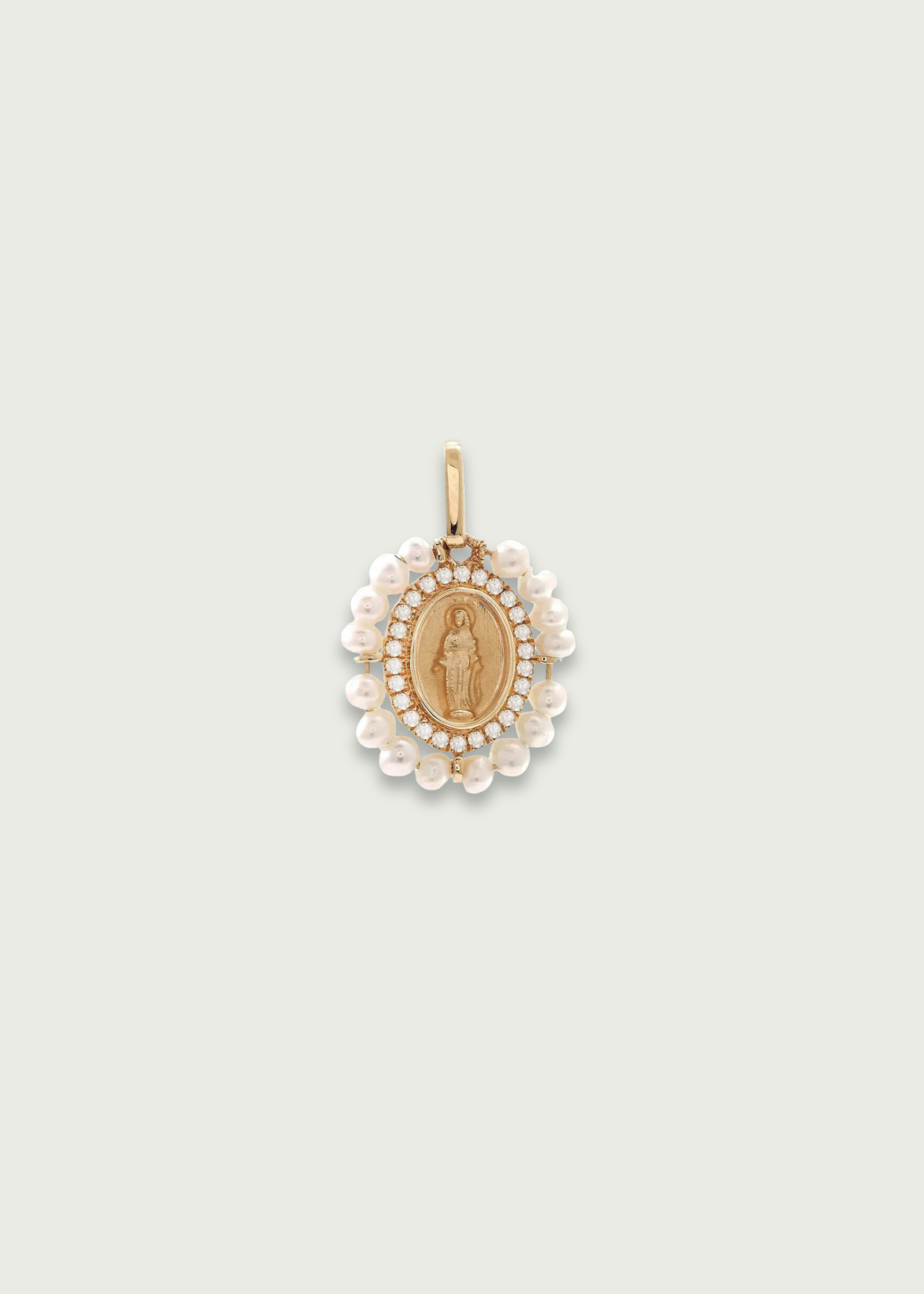 Natural Pearl & Diamond Virgin Mary Pendant