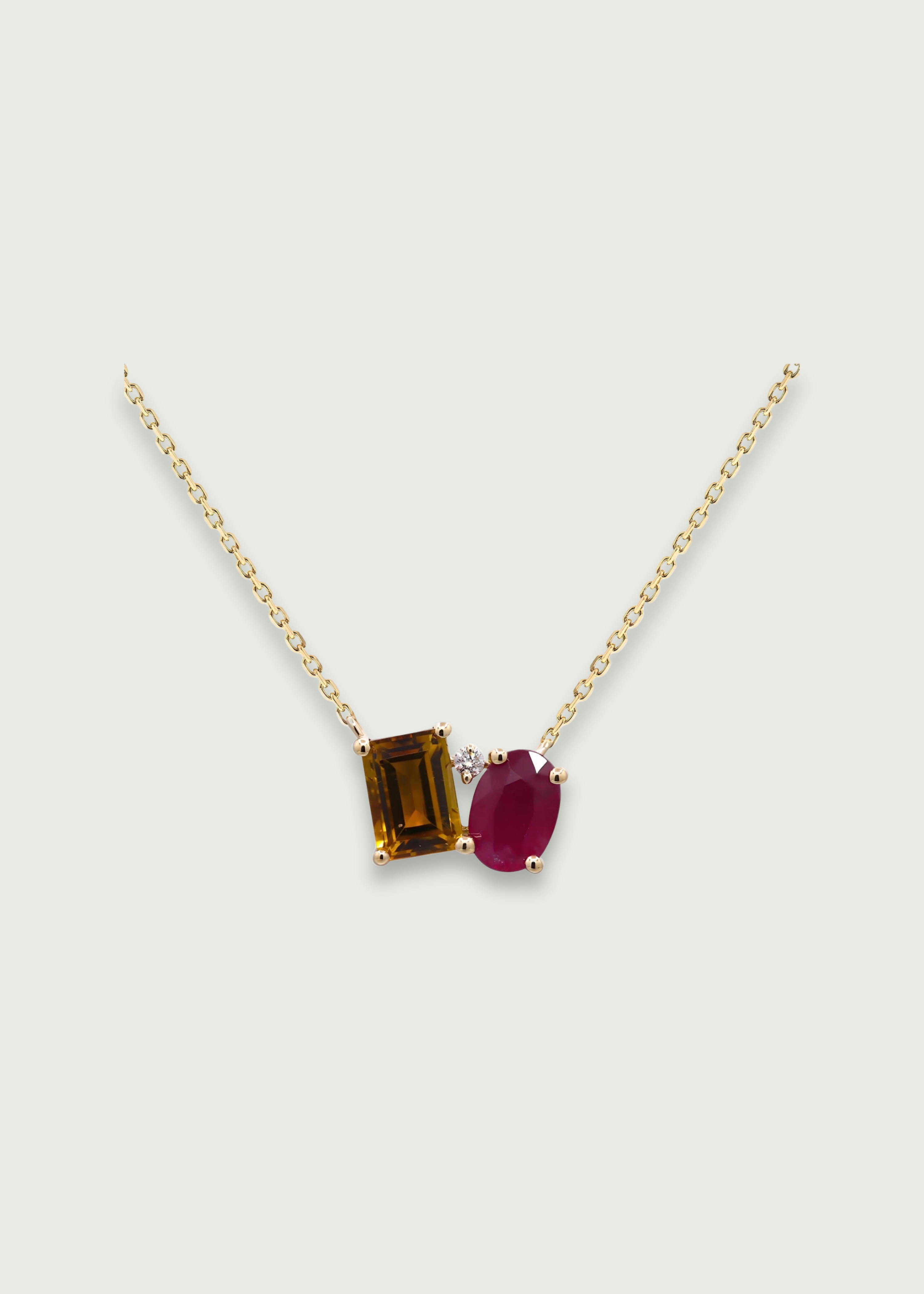 Citrine Necklace – 10K Yellow Gold with Ruby & Diamond