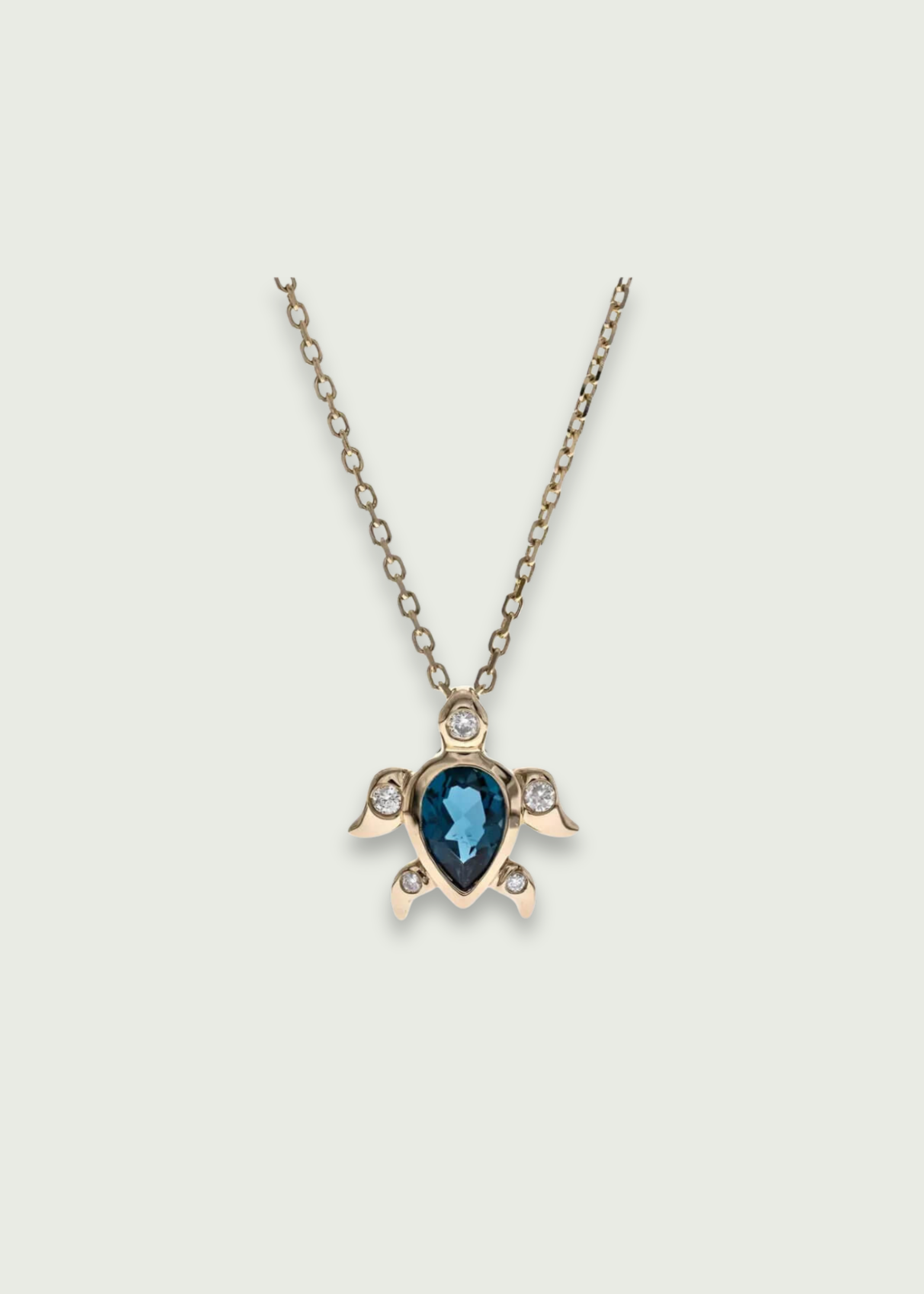 London Blue Topaz and Diamond Sea Turtle Necklace
