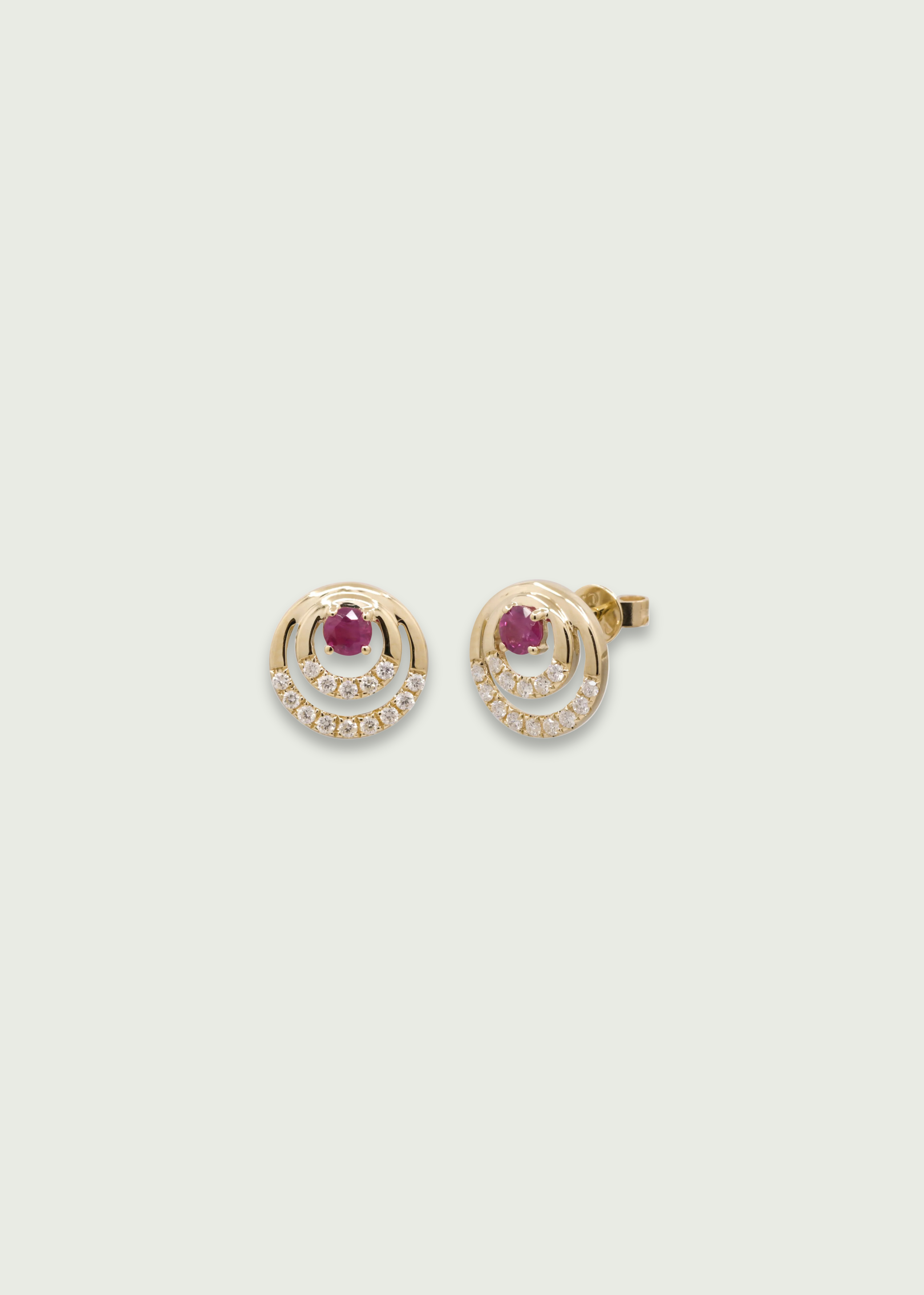 Ruby & Diamond Circle Stud Earrings