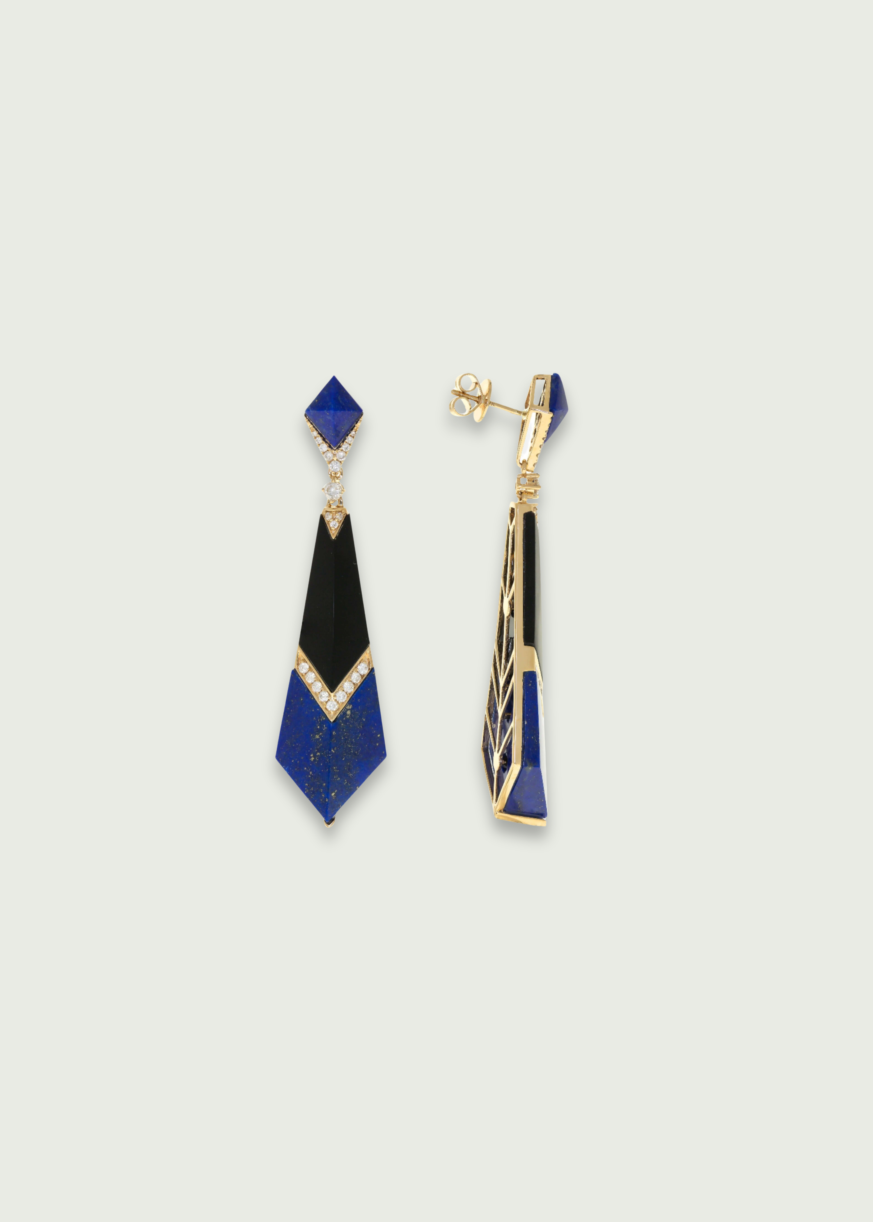 Sculptural Lapis & Onyx Drop Earrings