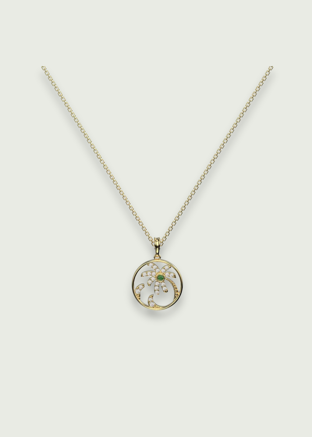 Tsavorite Pendant and Diamond Palm Tree Necklace
