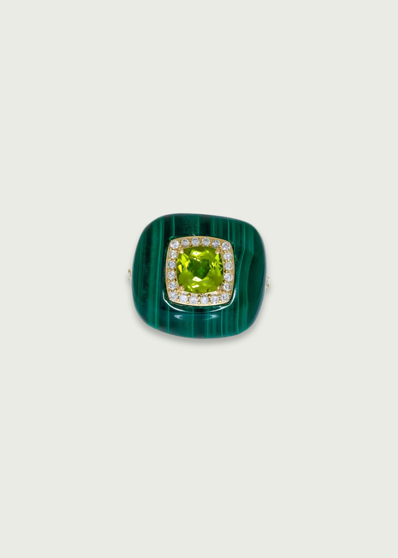 Natural Malachite Peridot Antique Style Ring
