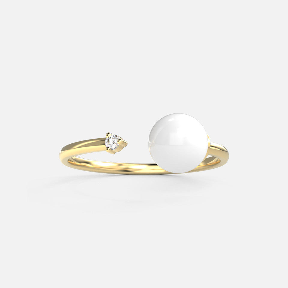 18k Gold Open Clap Pearl and Diamond Ring