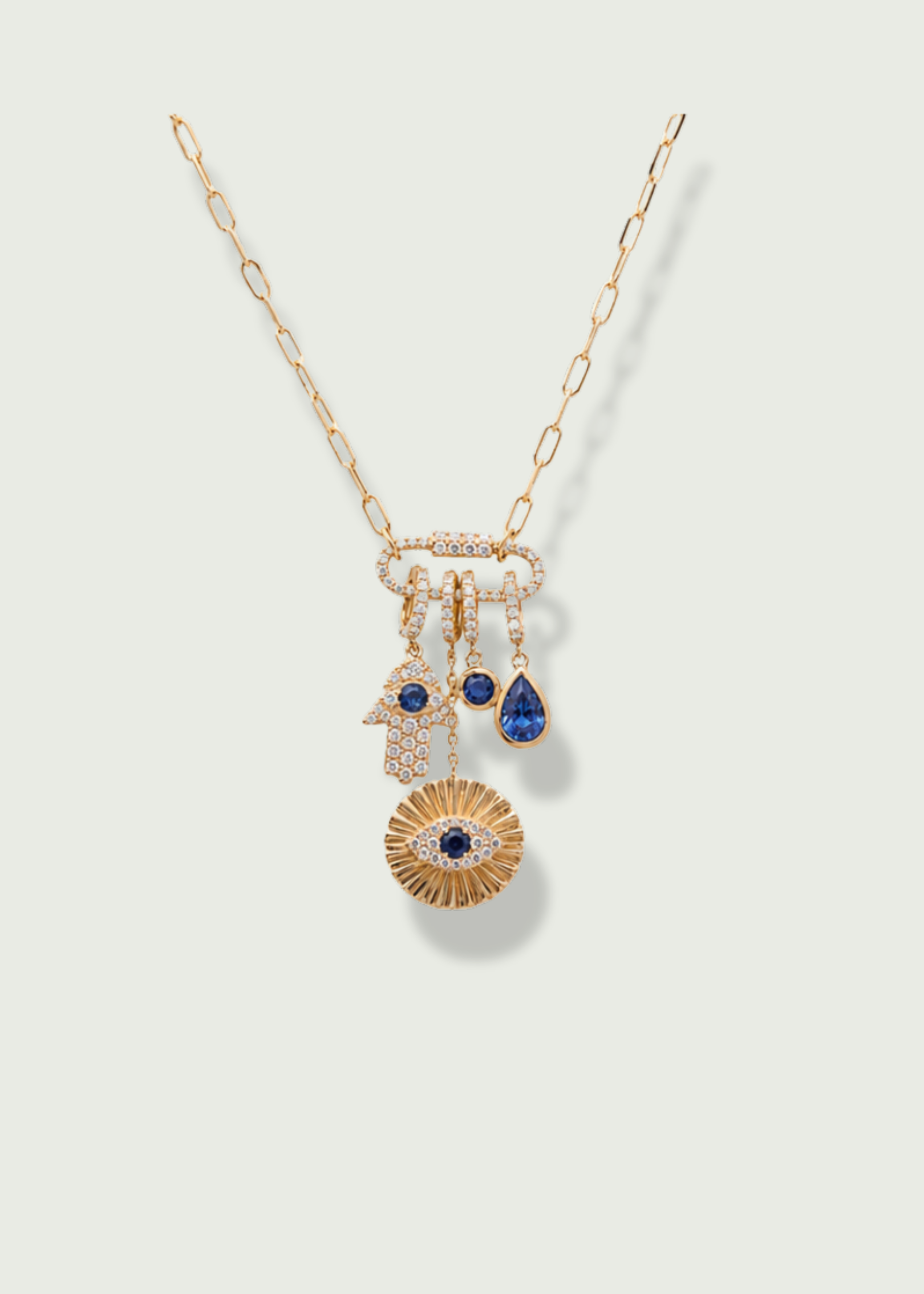 Blue Sapphire & Diamond Charm Necklace