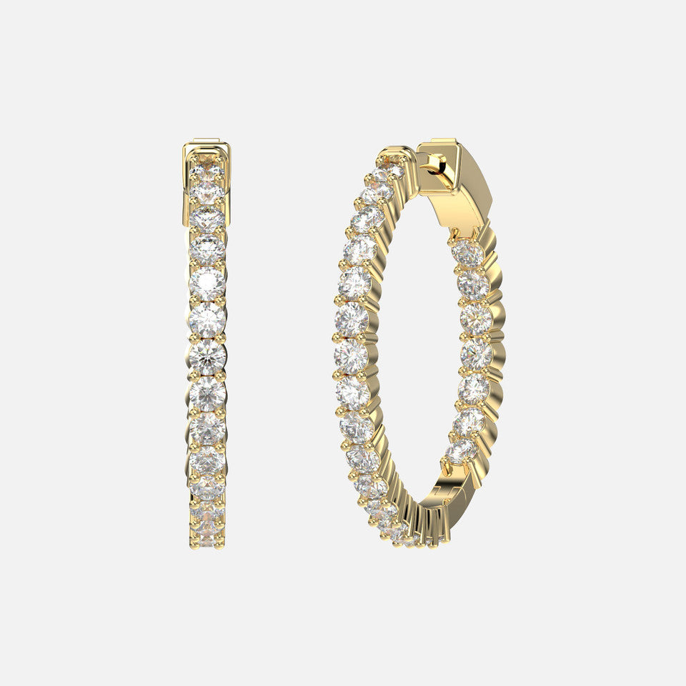 Gold Small Inside Outside Diamond Hoop Earrings